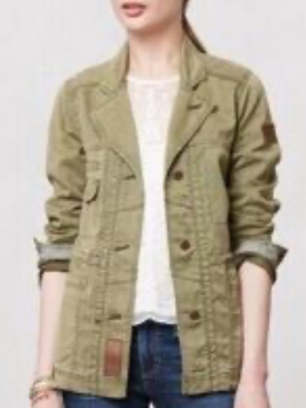 HOLDING HORSES Anthropologie Olive Utility Jacket with Button Front small